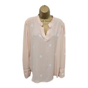 Loft Blouse Womens Large Polka Dot Peach Cream Quiet Luxury Career Office Date